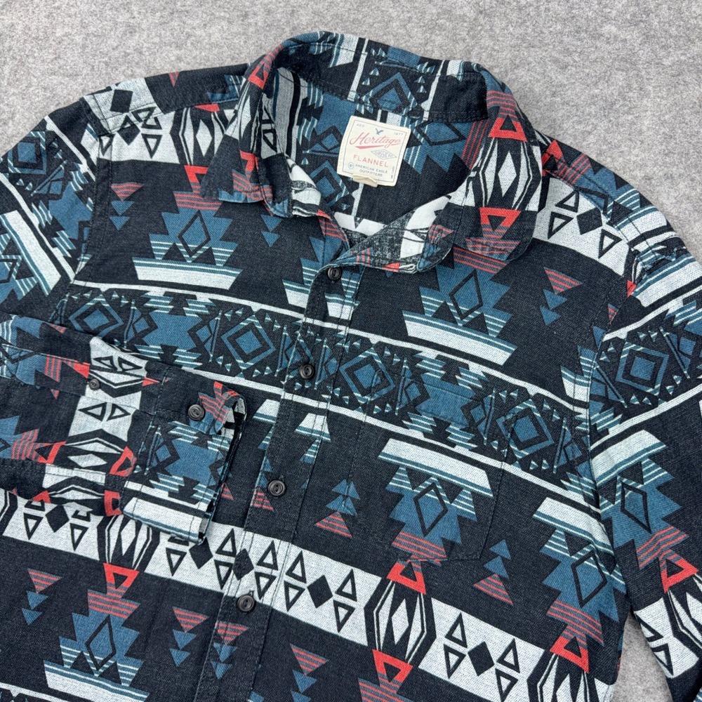 American Eagle Shirt Mens Medium M Multi Heritage Flannel Aztec Tribal Southwest